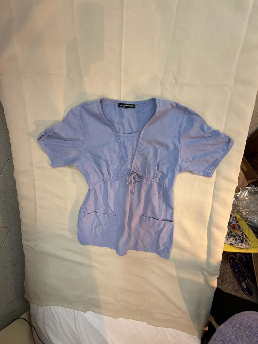 Los Angeles Rose Inc. Women's V-Neck Scrub Top with Pockets and Tie Back